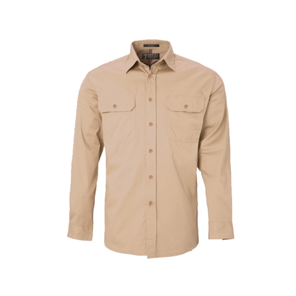 Ritemate Mens Pilbara Open Front Long Sleeve Shirt RM500BT - Clay