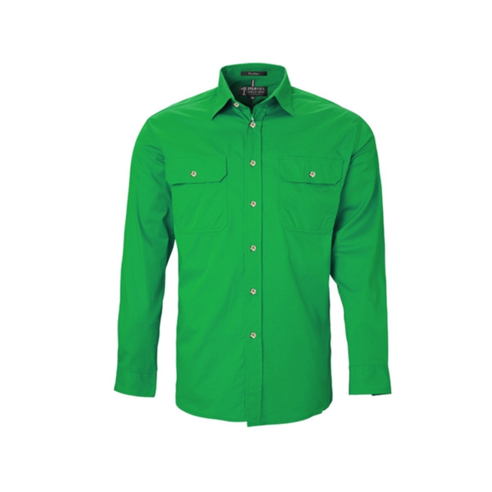 Ritemate Mens Pilbara Open Front Long Sleeve Shirt RM500BT - Emerald