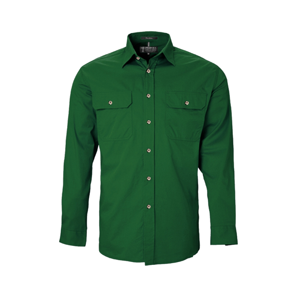Ritemate Mens Pilbara Open Front Long Sleeve Shirt RM500BT - Green