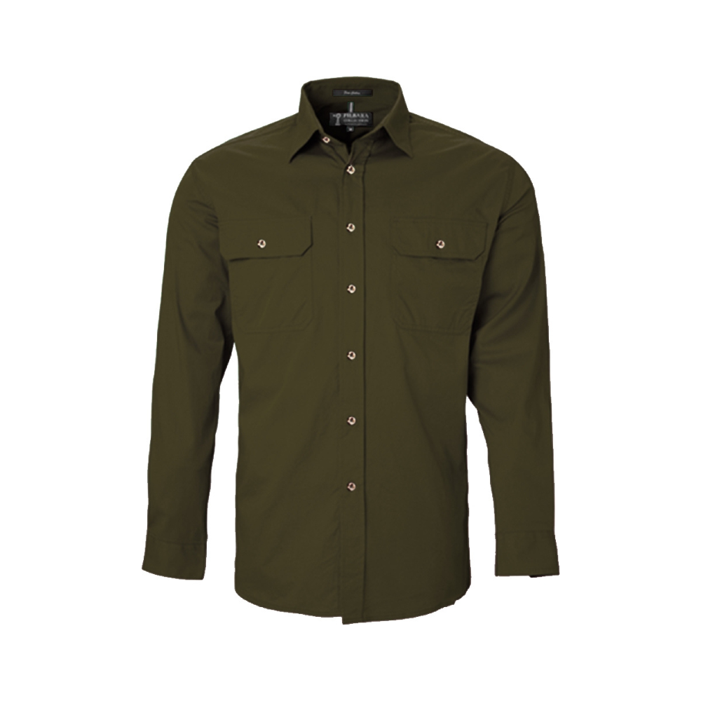Ritemate Mens Pilbara Open Front Long Sleeve Shirt RM500BT - Olive