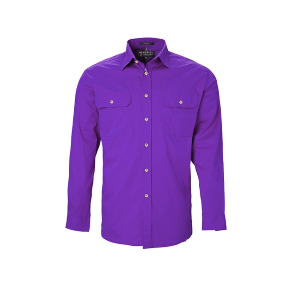 Ritemate Mens Pilbara Open Front Long Sleeve Shirt RM500BT - Purple