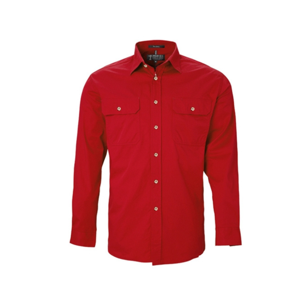 Ritemate Mens Pilbara Open Front Long Sleeve Shirt RM500BT - Red