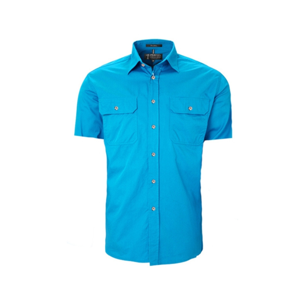 Ritemate Mens Pilbara Open Front Short Sleeve Shirt RM500BTS - Azure