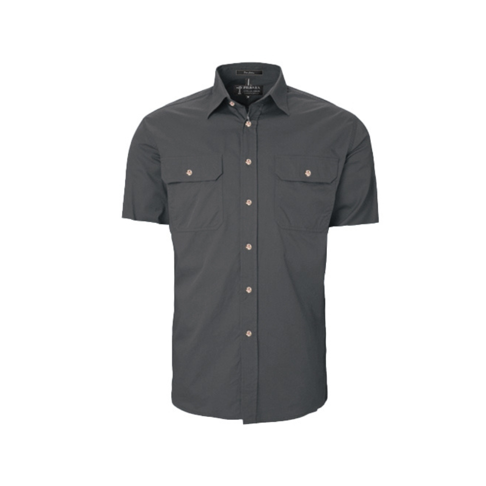 Ritemate Mens Pilbara Open Front Short Sleeve Shirt RM500BTS - Charcoal