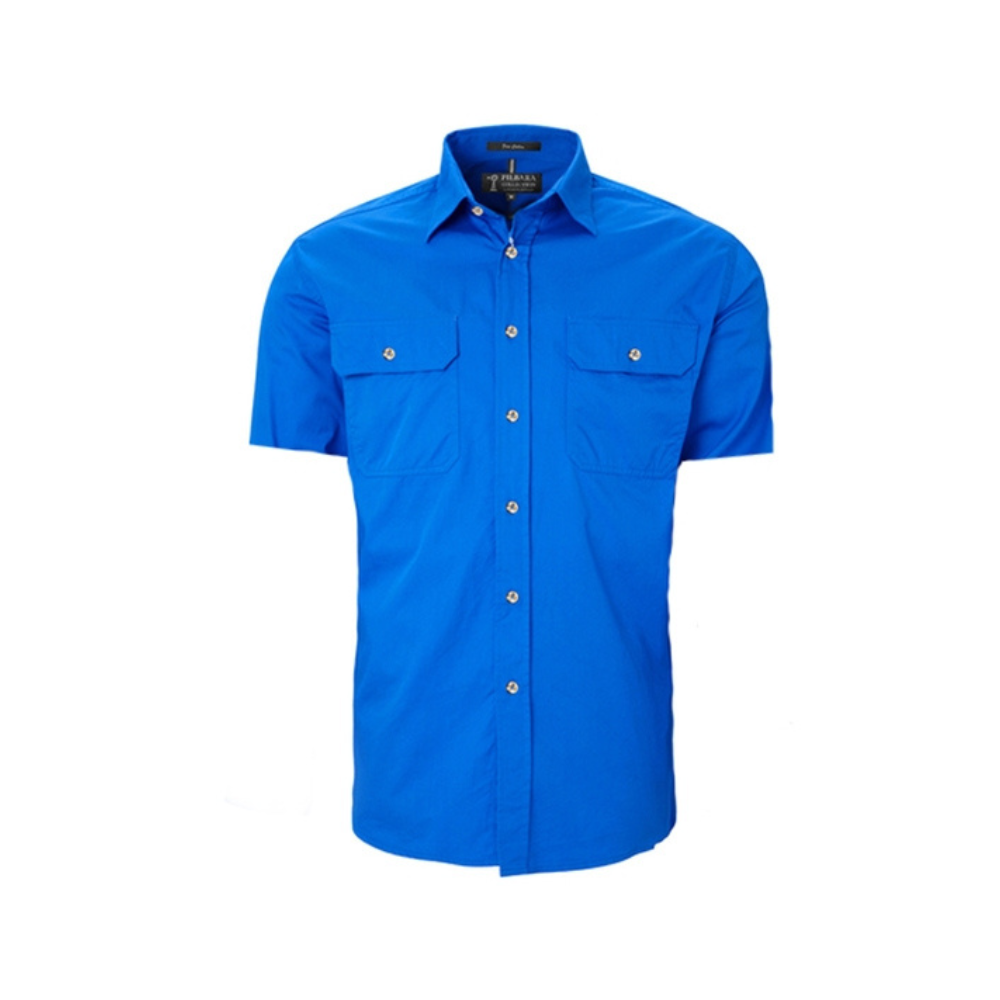Ritemate Mens Pilbara Open Front Short Sleeve Shirt RM500BTS - Cobalt Blue