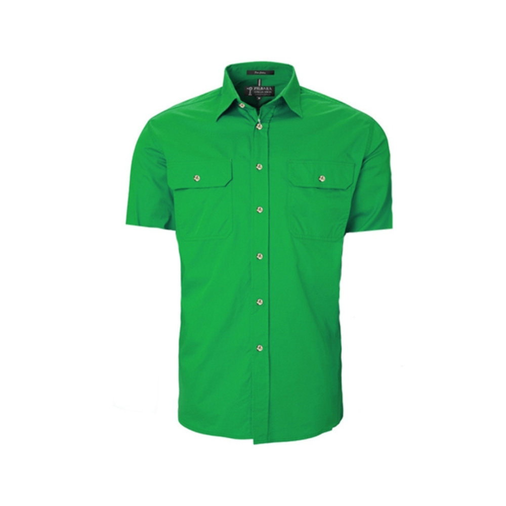 Ritemate Mens Pilbara Open Front Short Sleeve Shirt RM500BTS - Emerald