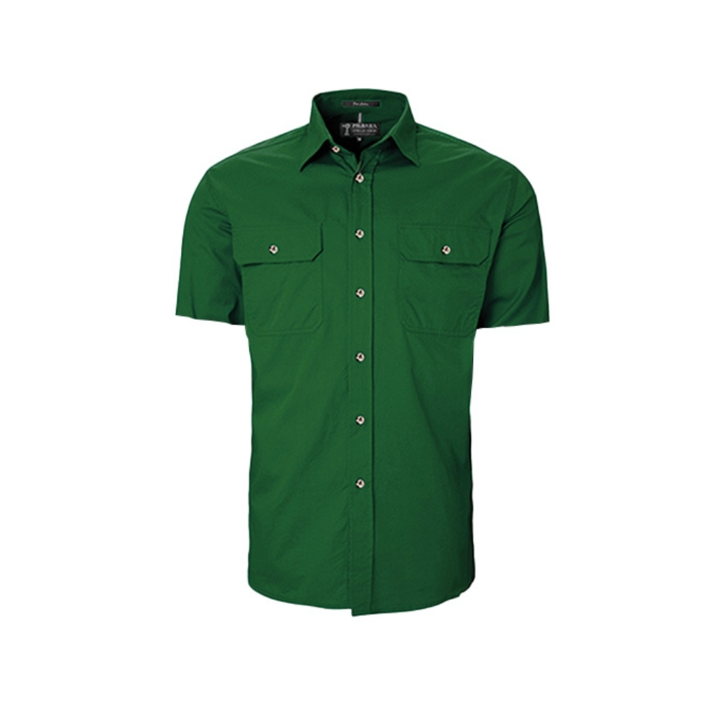 Ritemate Mens Pilbara Open Front Short Sleeve Shirt RM500BTS - Green