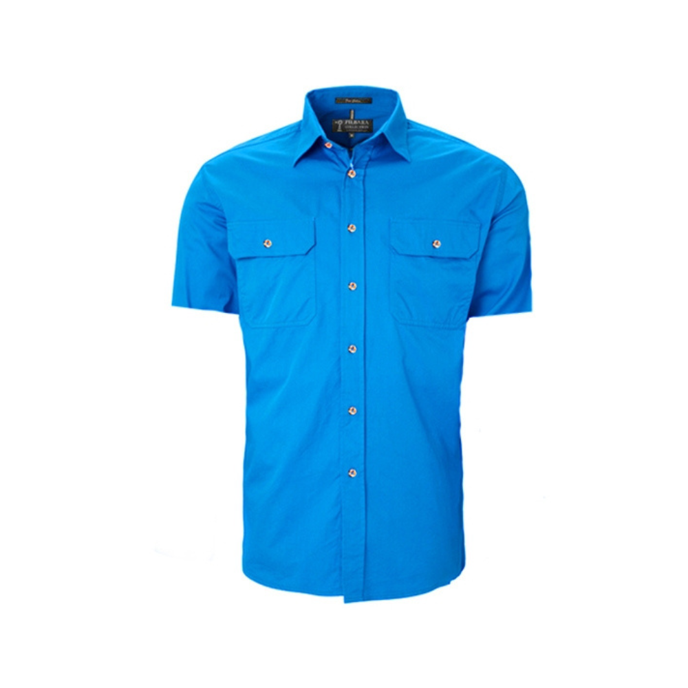 Ritemate Mens Pilbara Open Front Short Sleeve Shirt RM500BTS - Light Blue