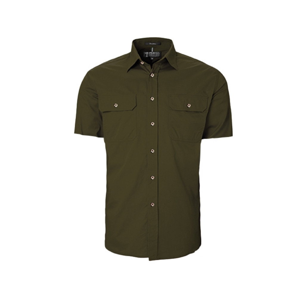 Ritemate Mens Pilbara Open Front Short Sleeve Shirt RM500BTS - Olive