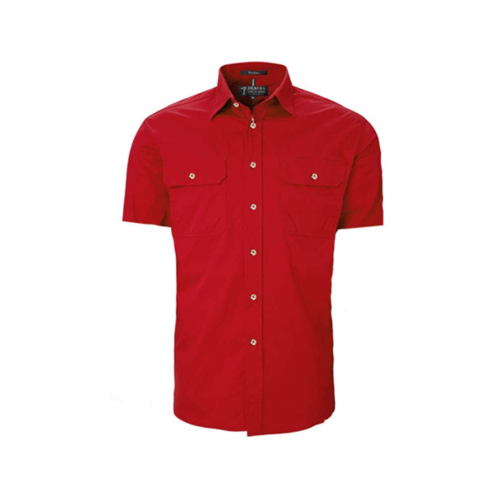 Ritemate Mens Pilbara Open Front Short Sleeve Shirt RM500BTS - Red