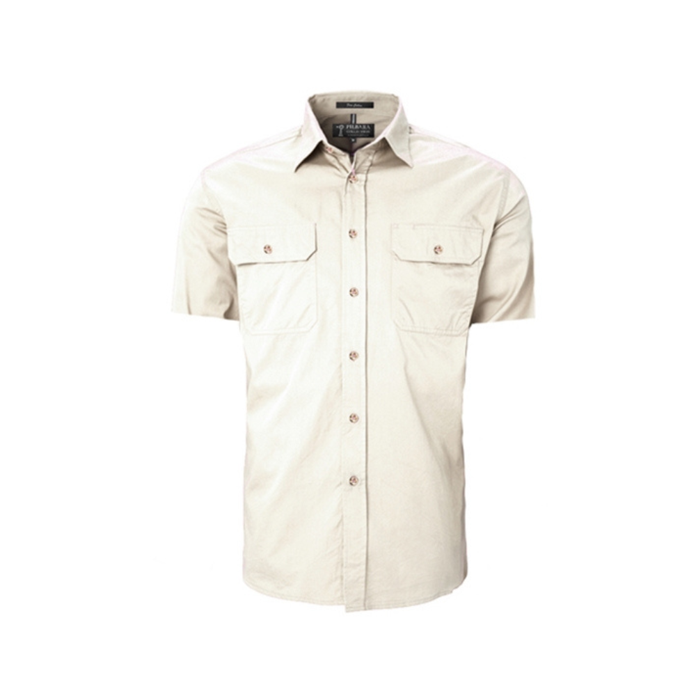 Ritemate Mens Pilbara Open Front Short Sleeve Shirt RM500BTS - Stone
