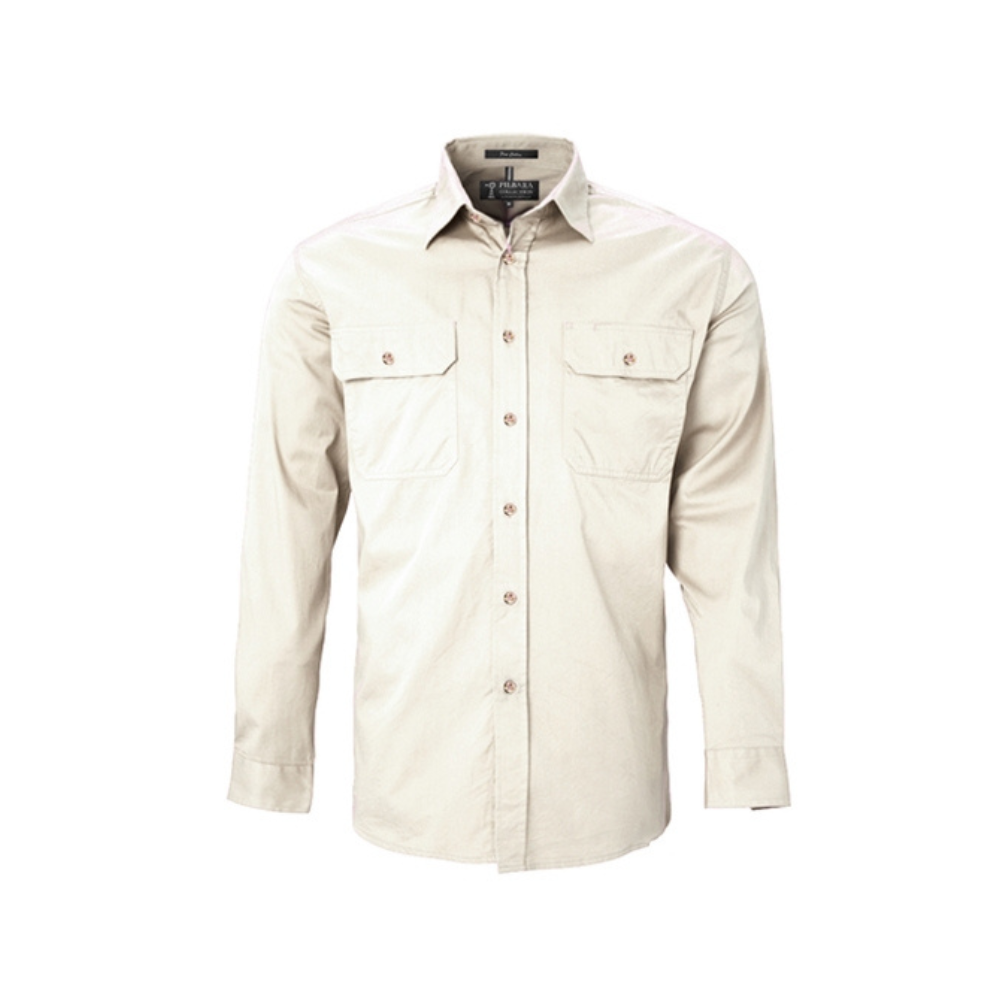 Ritemate Mens Pilbara Open Front Long Sleeve Shirt RM500BT - Stone