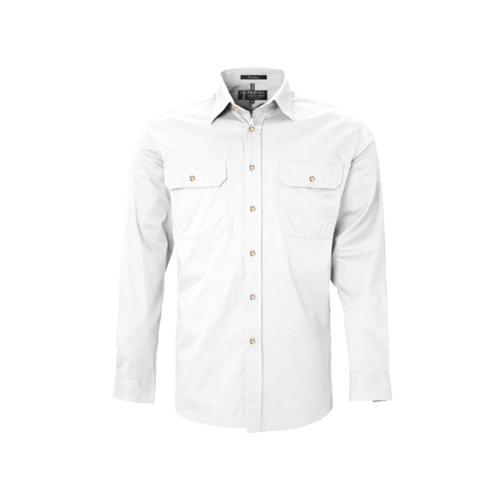 Ritemate Mens Pilbara Open Front Long Sleeve Shirt RM500BT - White