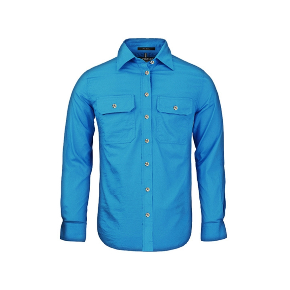 Ritemate Womens Pilbara Open Front Long Sleeve Shirt RM600BT - Azure