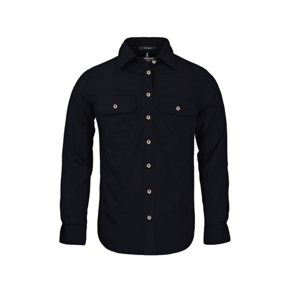 Ritemate Womens Pilbara Open Front Long Sleeve Shirt RM600BT - Black