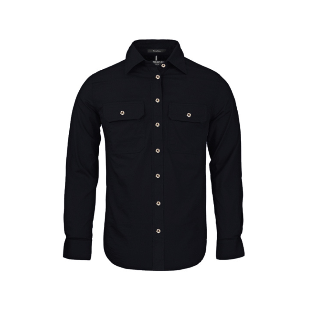 Ritemate Womens Pilbara Open Front LS Shirt RM600BT - Black