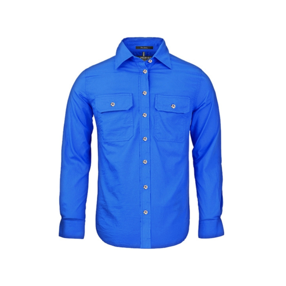 Ritemate Womens Pilbara Open Front Long Sleeve Shirt RM600BT - Cobalt Blue