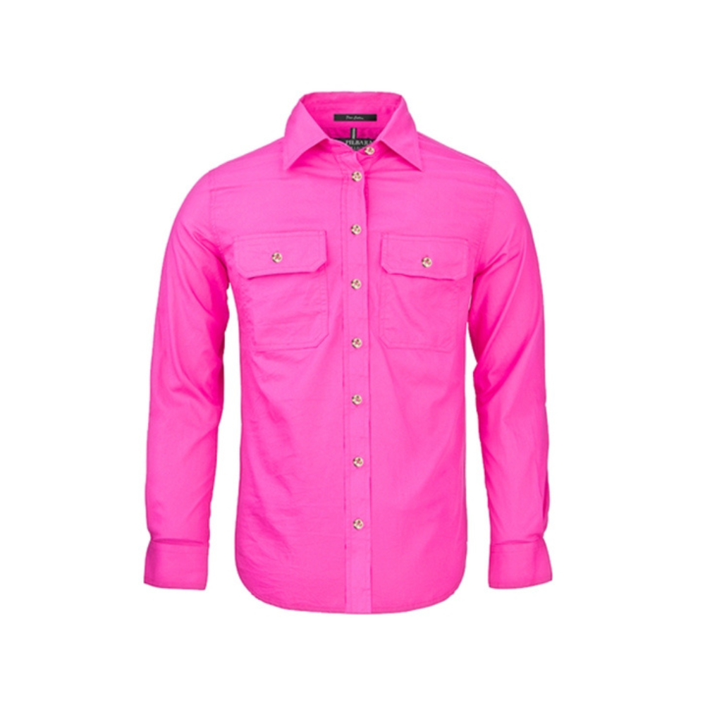 Ritemate Womens Pilbara Open Front Long Sleeve Shirt RM600BT - Fuschia