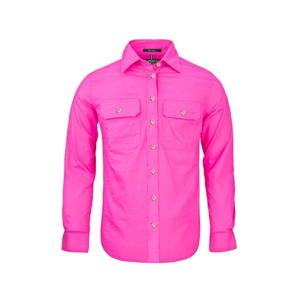 Ritemate Womens Pilbara Open Front LS Shirt RM600BT - Fuschia