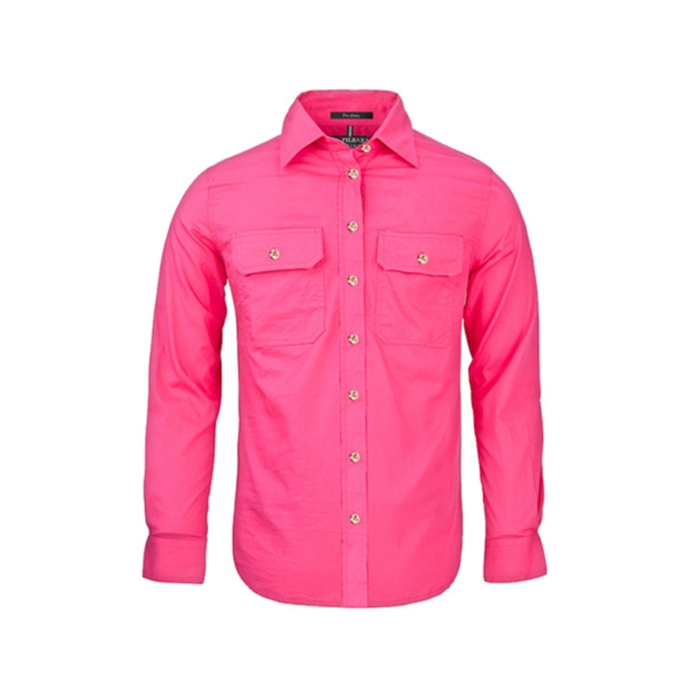 Ritemate Womens Pilbara Open Front Long Sleeve Shirt RM600BT - Hot Pink