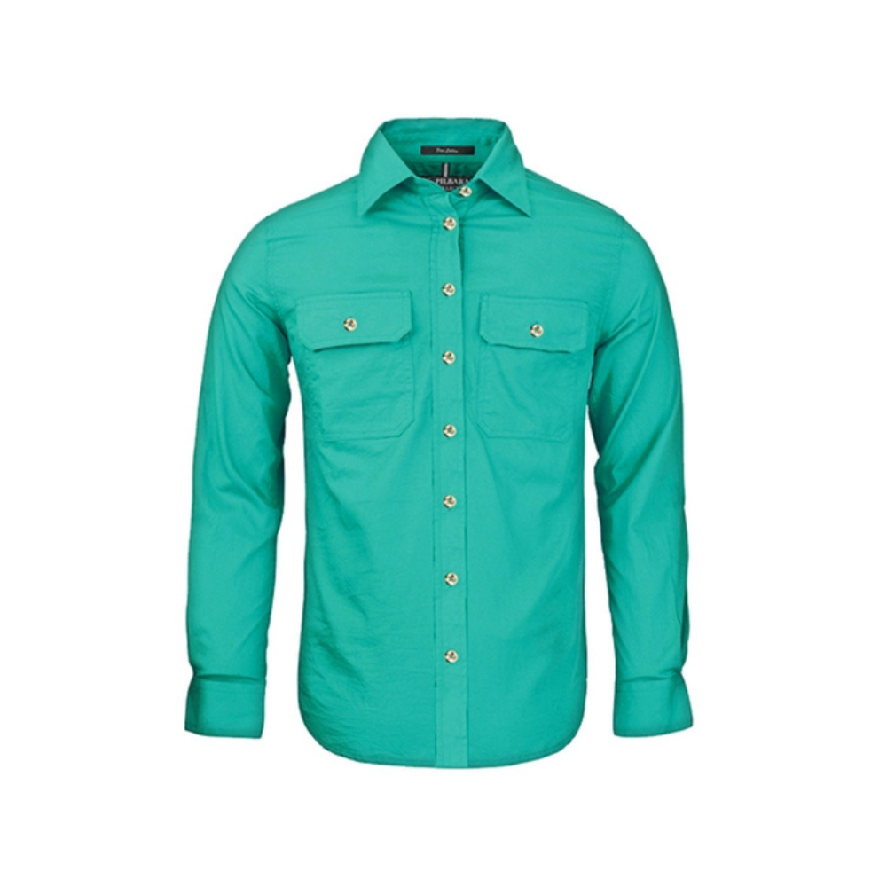Ritemate Womens Pilbara Open Front Long Sleeve Shirt RM600BT - Jade