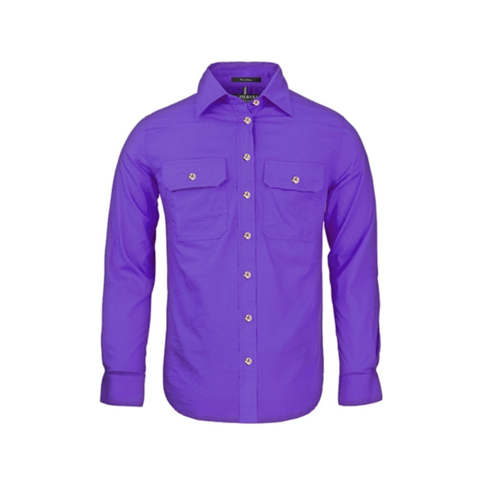 Ritemate Womens Pilbara Open Front LS Shirt RM600BT - Purple
