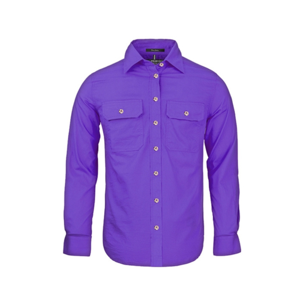Ritemate Womens Pilbara Open Front Long Sleeve Shirt RM600BT - Purple
