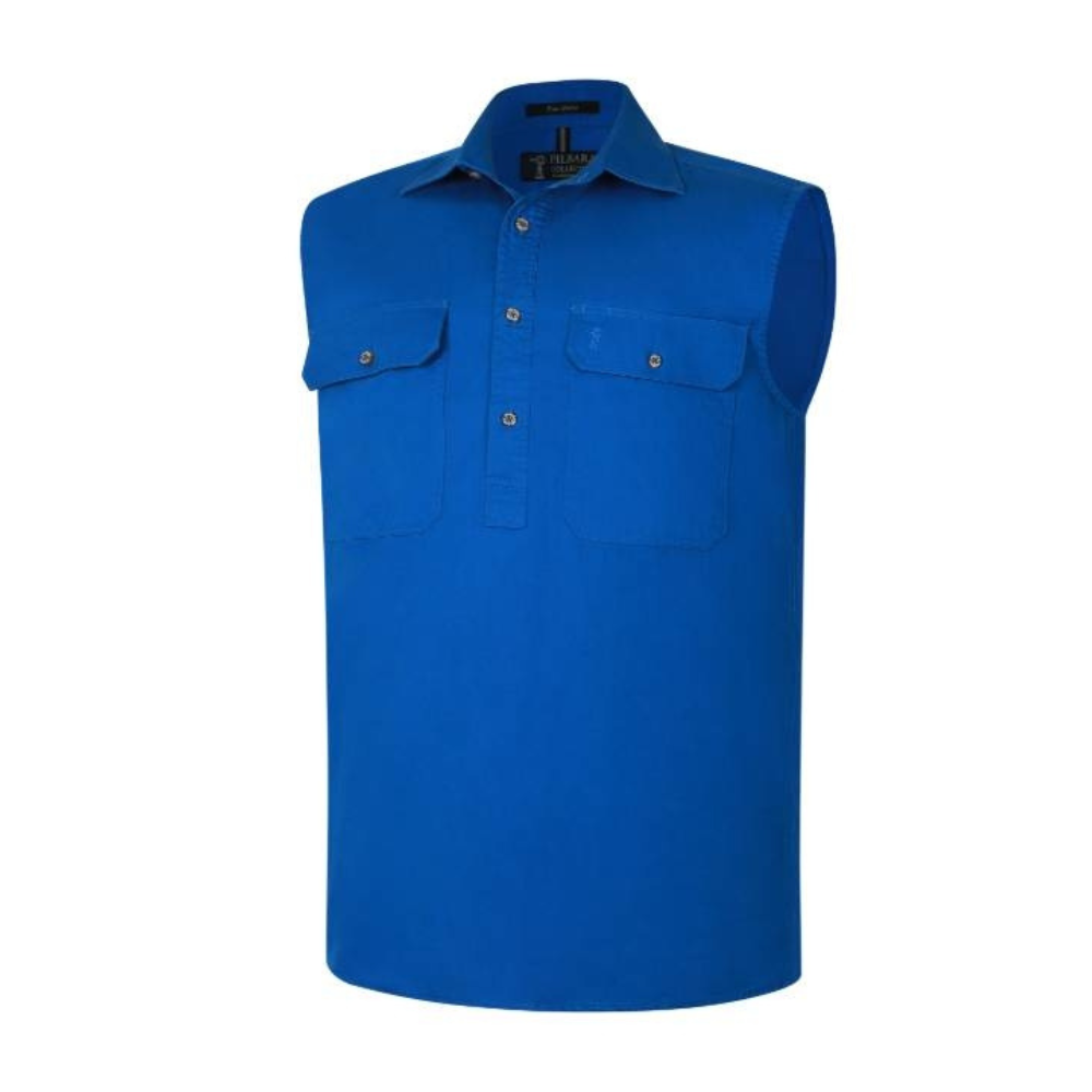 Ritemate Mens Pilbara Closed Front Sleeveless Shirt RM700CF - Cobalt Blue