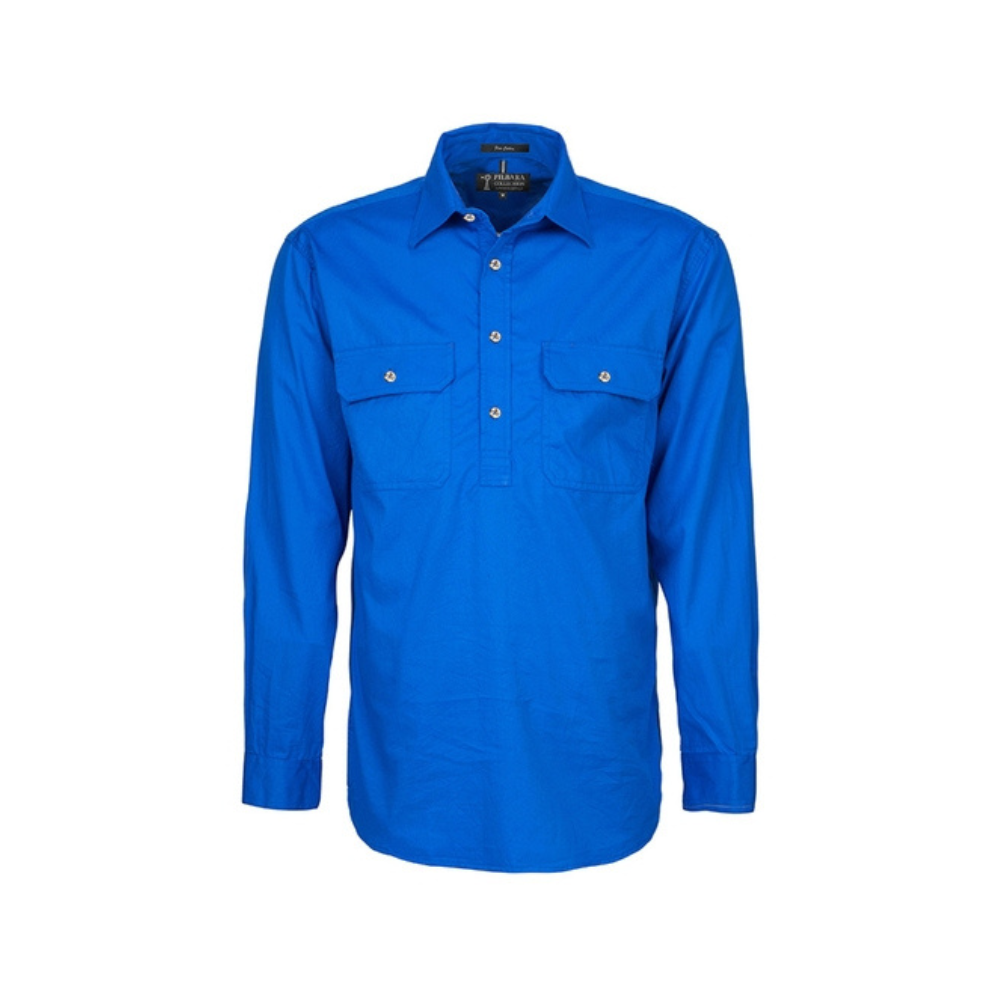 Ritemate Mens Pilbara Heavy Weight Closed Front Long Sleeve Shirt RM800CF - Cobalt Blue