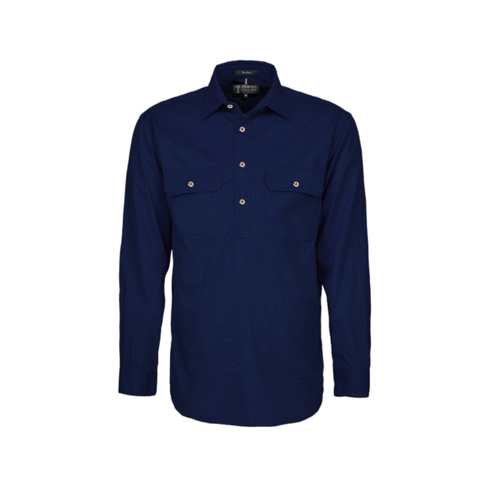 Ritemate Mens Pilbara Heavy Weight Closed Front Long Sleeve Shirt RM800CF - French Navy