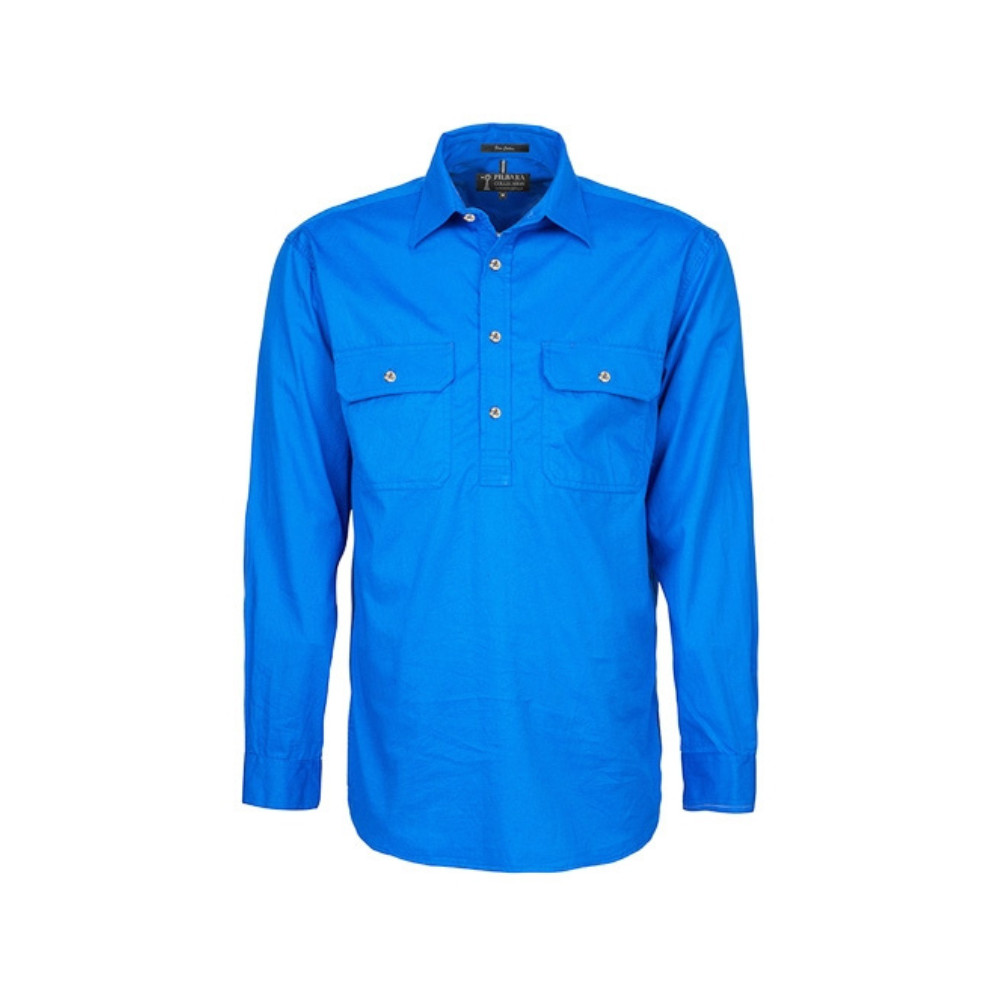 Ritemate Mens Pilbara Heavy Weight Closed Front Long Sleeve Shirt RM800CF - Light Blue