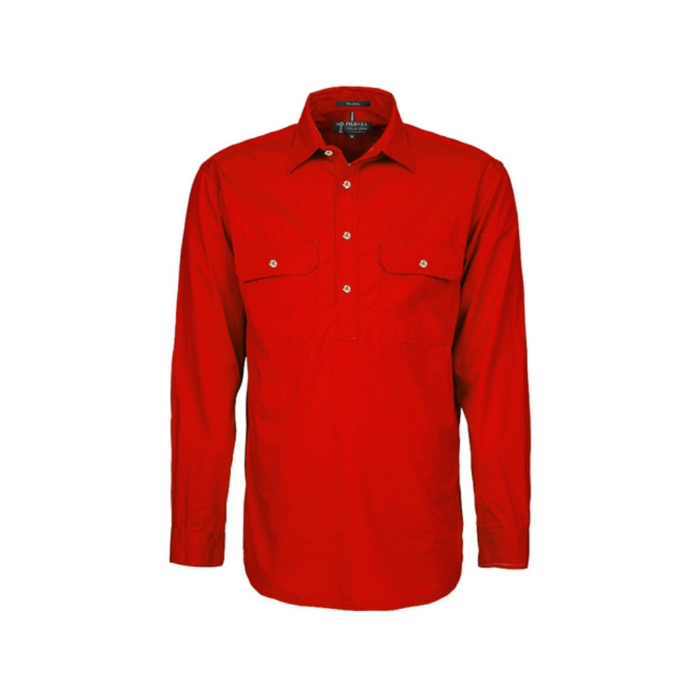 Ritemate Mens Pilbara Heavy Weight Closed Front Long Sleeve Shirt RM800CF - Red