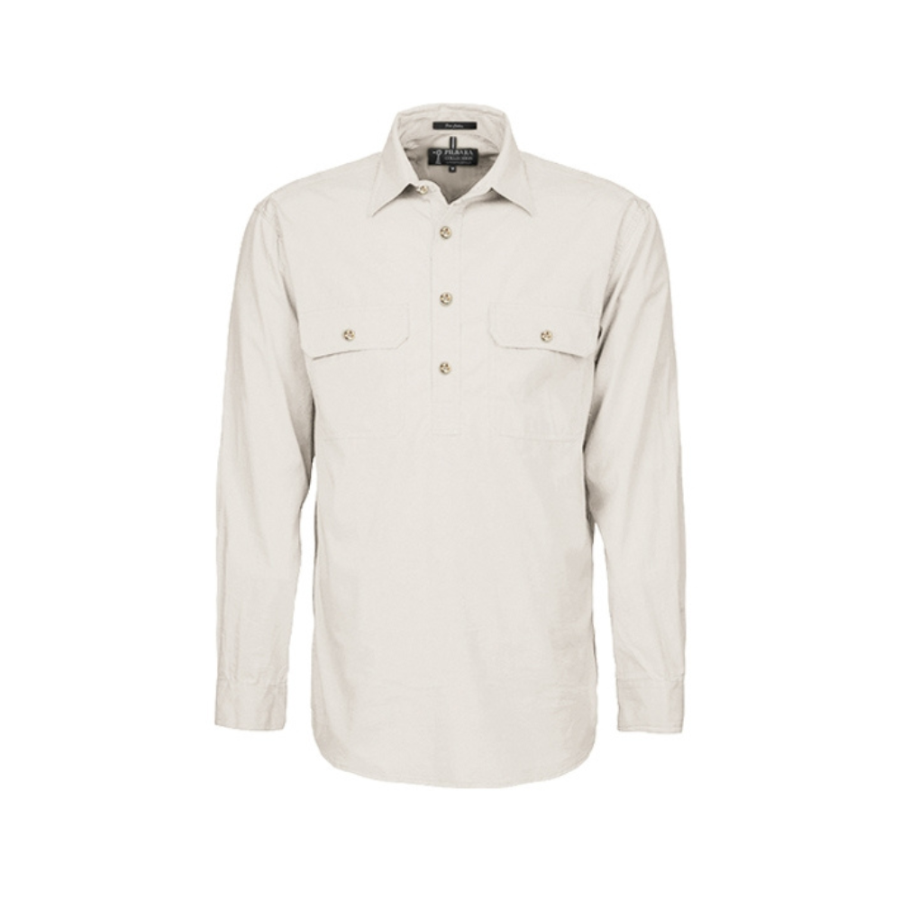 Ritemate Mens Pilbara Heavy Weight Closed Front Long Sleeve Shirt RM800CF - Stone