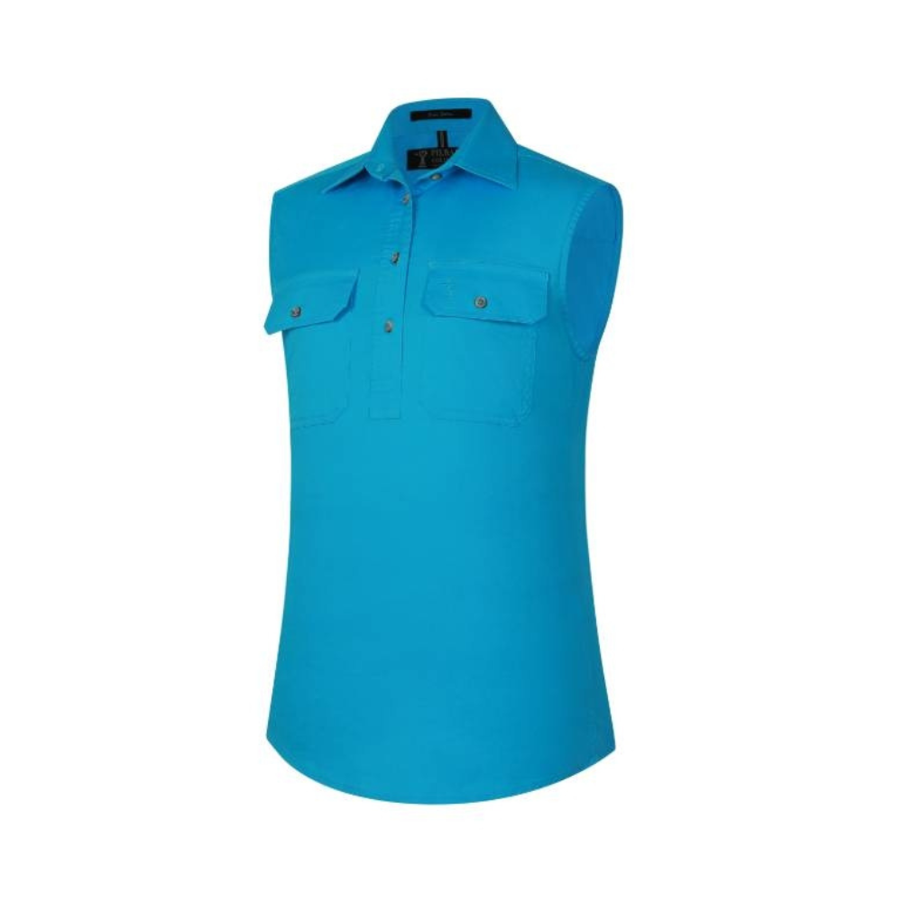 Ritemate Womens Pilbara Closed Front Sleeveless Shirt RM900CF - Cornflower