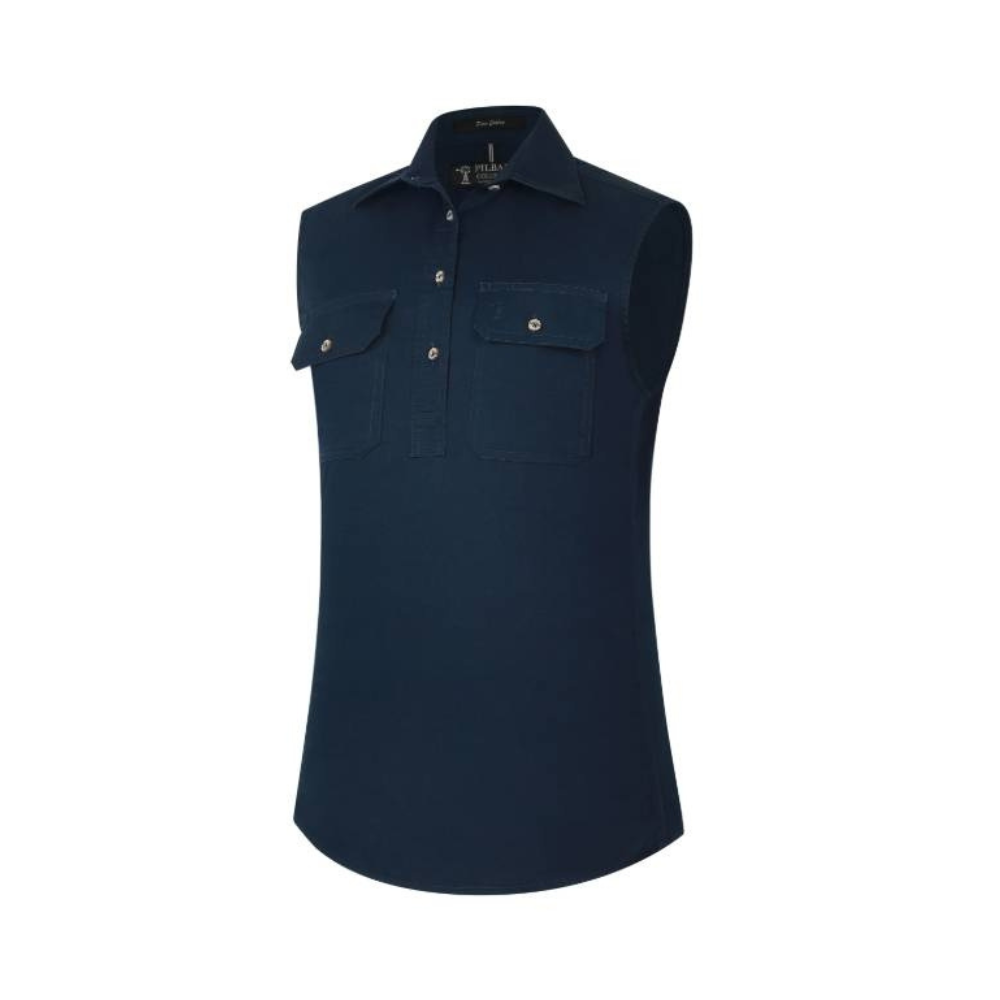 Ritemate Womens Pilbara Closed Front Sleeveless Shirt RM900CF - French Navy
