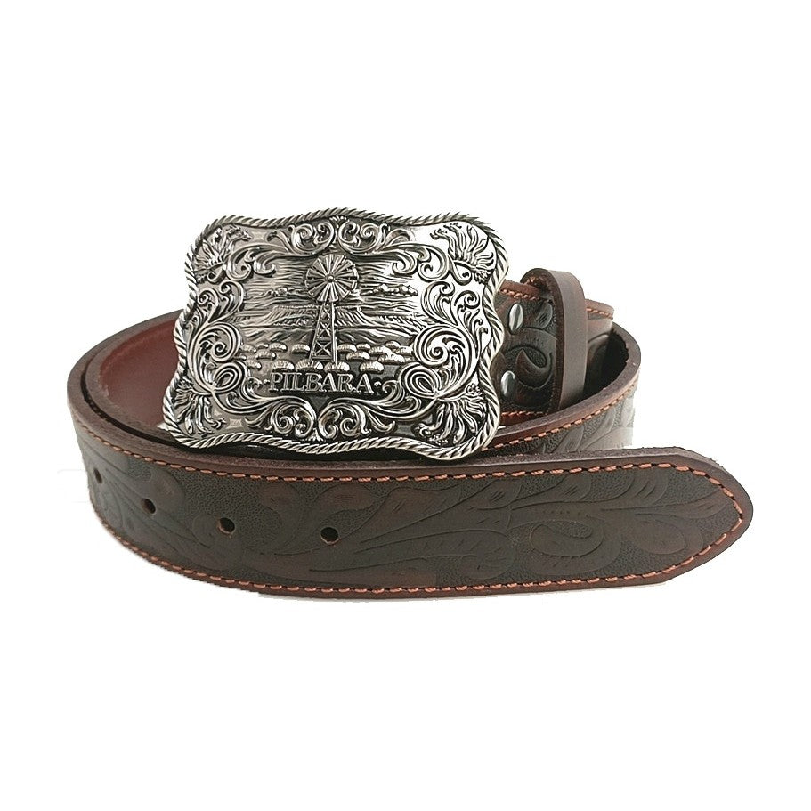 Pilbara Western Rodeo Buckle Tooled Leather Belt RMPW003