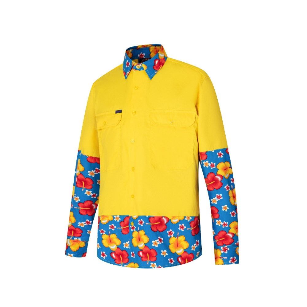 Ritemate R U Ritemate Vented Open Front Two Tone Hibiscus Shirt RMRU02