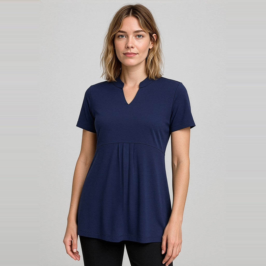 Biz Corporates Mali Womens Stretch Tunic T-Top RT262LS in Navy, worn by model