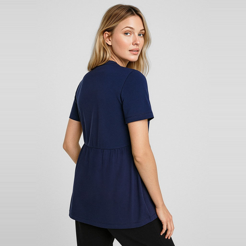 Biz Corporates Mali Womens Stretch Tunic T-Top RT262LS in Navy, worn by model, view 2