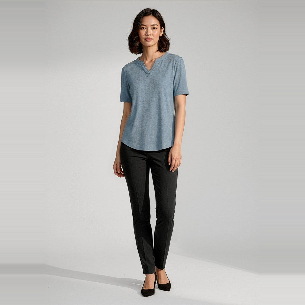 Biz Corporates Ruché Womens Short Sleeve Shirt RU568LS in Powder Blue, worn by model, view 2
