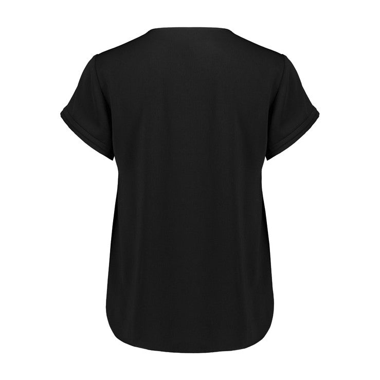 Biz Corporates Evelyn Womens Short Sleeve Blouse RU569LS in Black, view 2