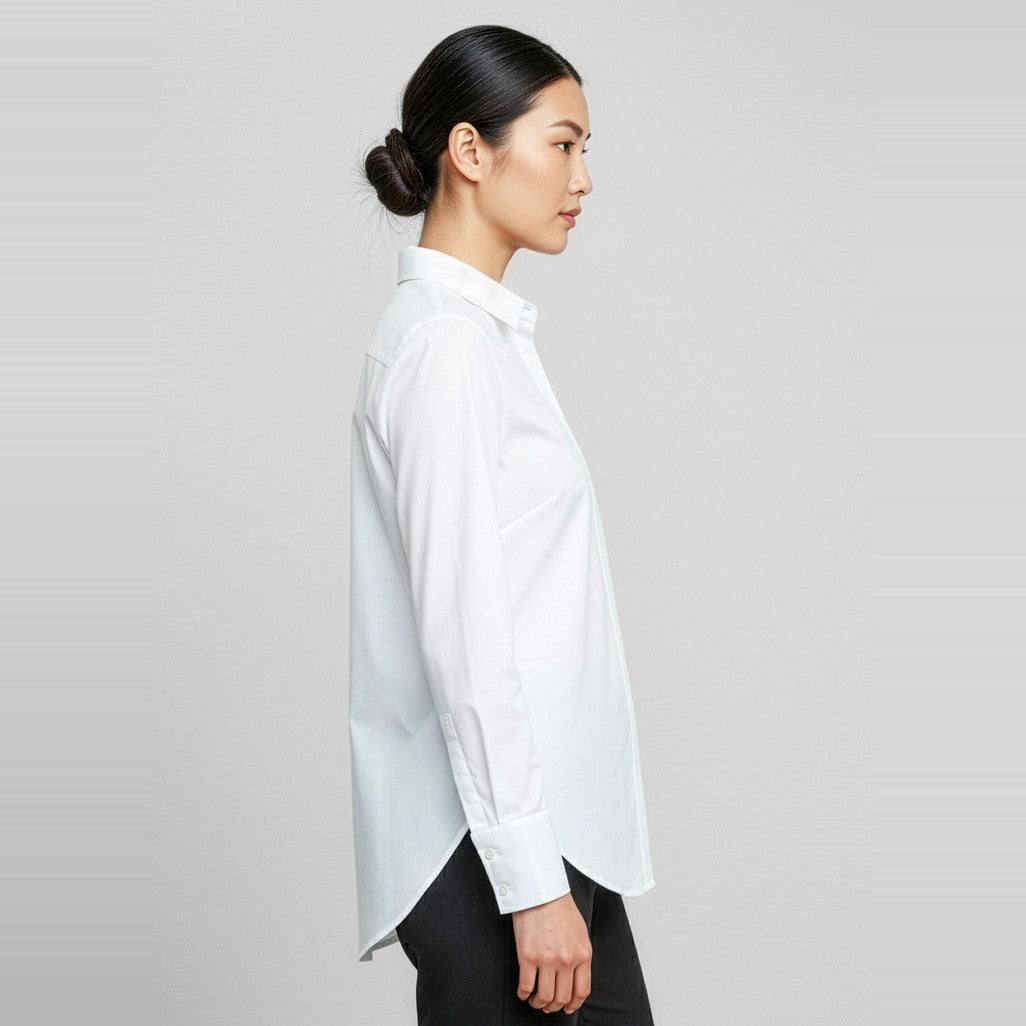 Biz Camden Womens Long Sleeve Shirt S016LL in White, worn by model