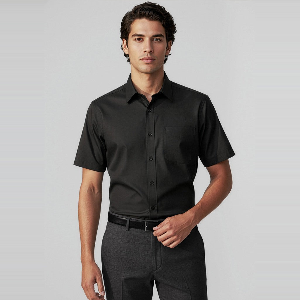 Biz Base Mens Short Sleeve Shirt S10512 in Black, worn by model