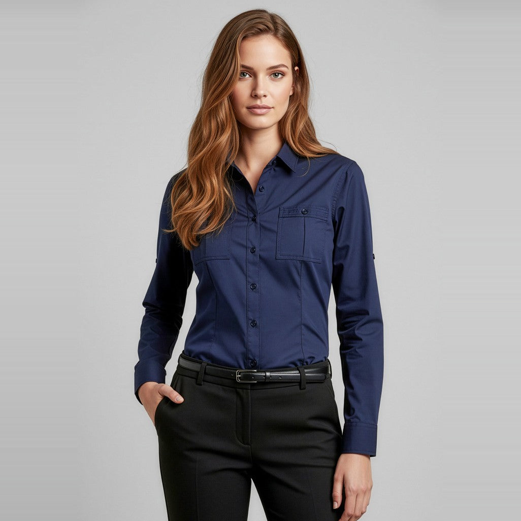 Biz Bondi Womens Long Sleeve Shirt S306LL, worn by model