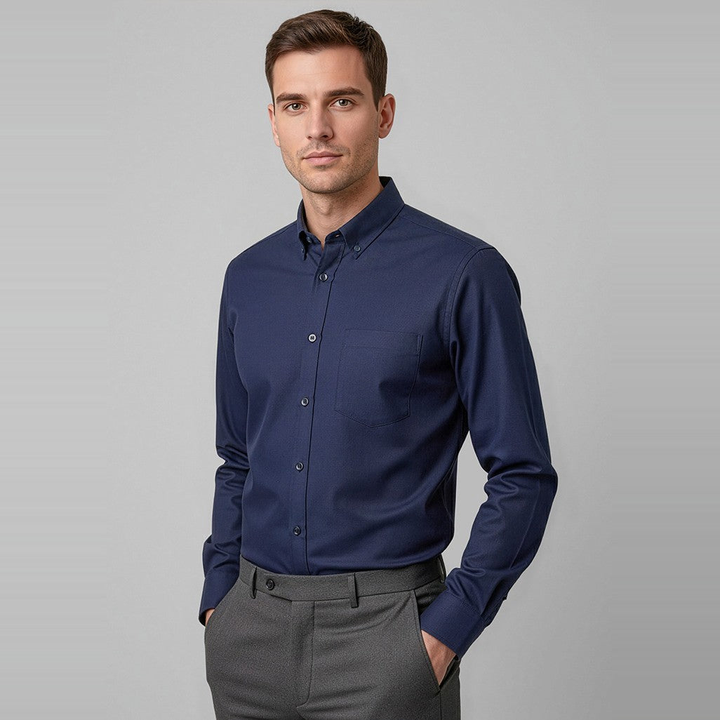 Biz Dalton Mens Long Sleeve Shirt S522ML in Navy, worn by model