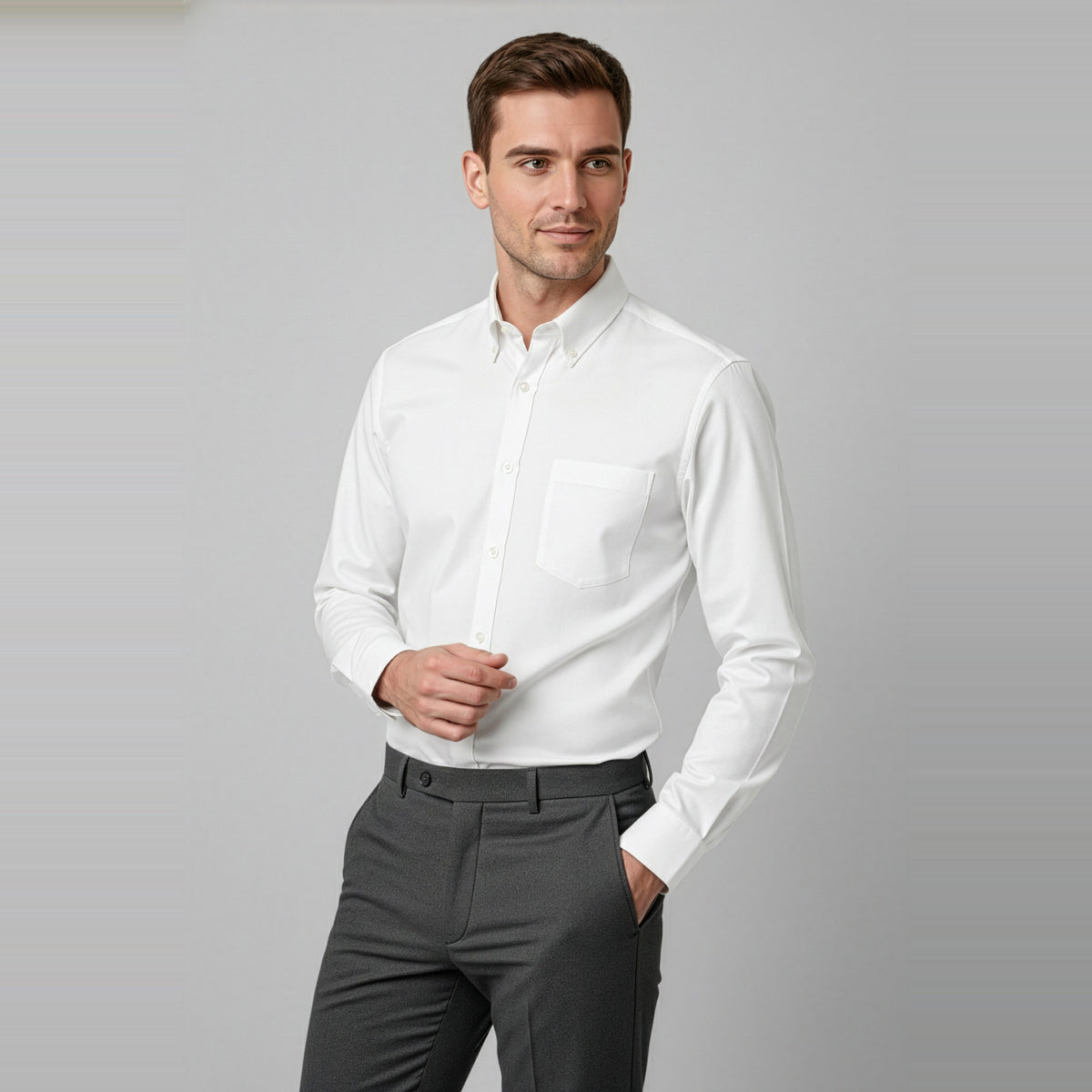 Biz Dalton Mens Long Sleeve Shirt S522ML in White, worn by model
