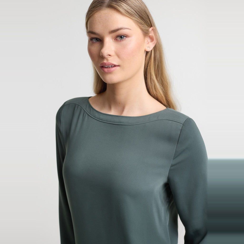 Biz Madison Womens Boatneck Top S828LL in Seafoam, worn by model, view 2