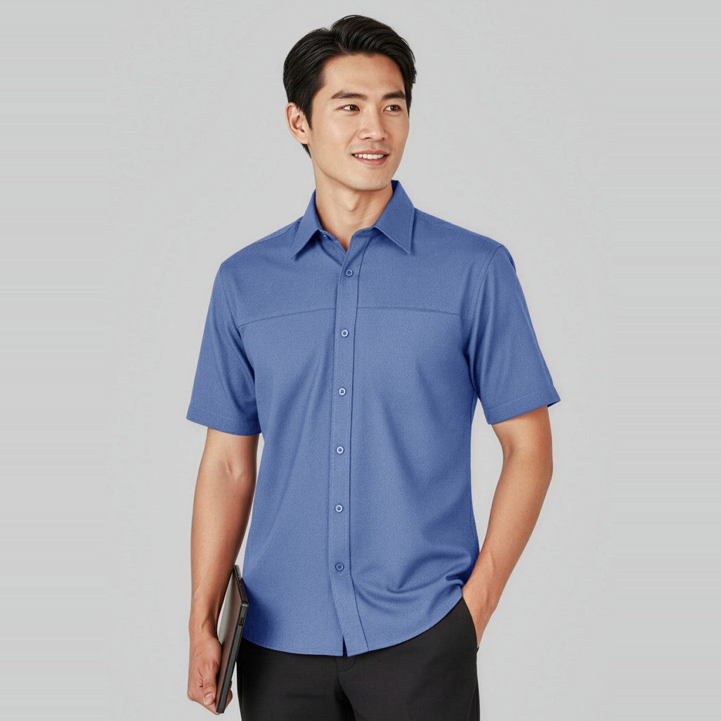 Biz Oasis Mens Short Sleeve Shirt SH3603 in Mid Blue, worn by model