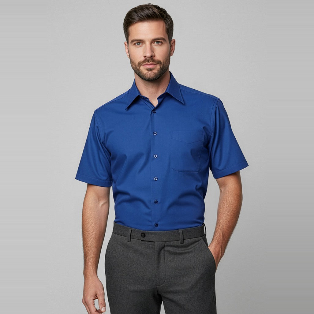 Biz Metro Mens Short Sleeve Shirt SH715 in Royal, worn by model