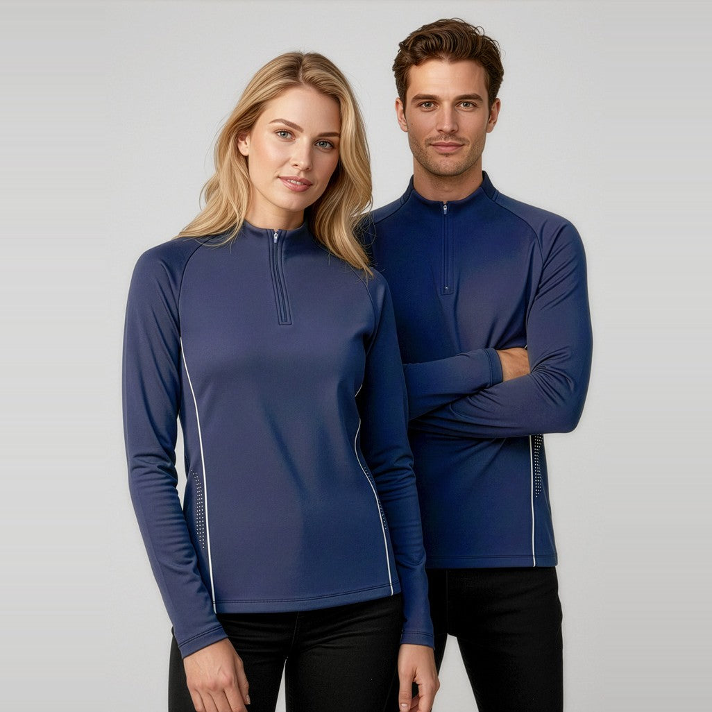 Biz Balance Unisex Mid Layer Top SW225M in Navy/White, worn by model, view 3
